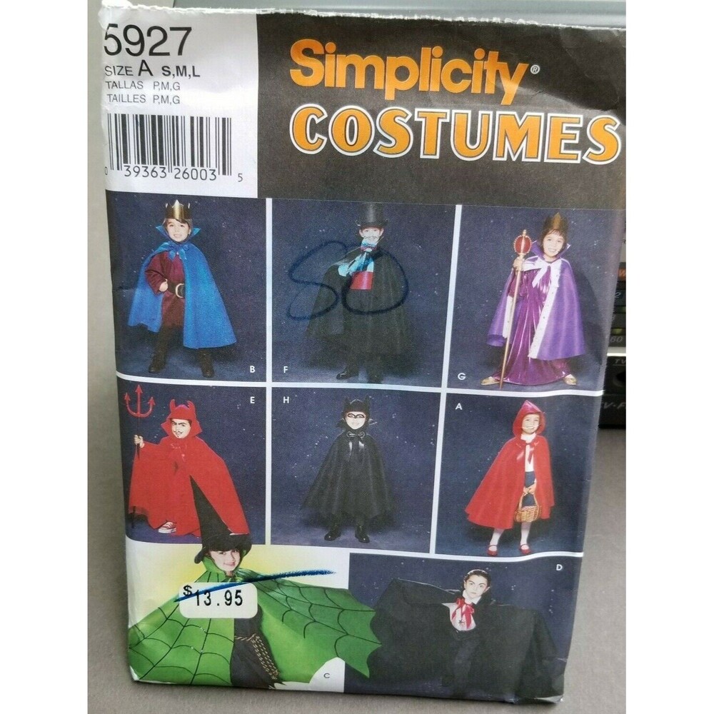 Halloween Simplicity Pattern Sew 5927 Kids Cape Robe Headpieces